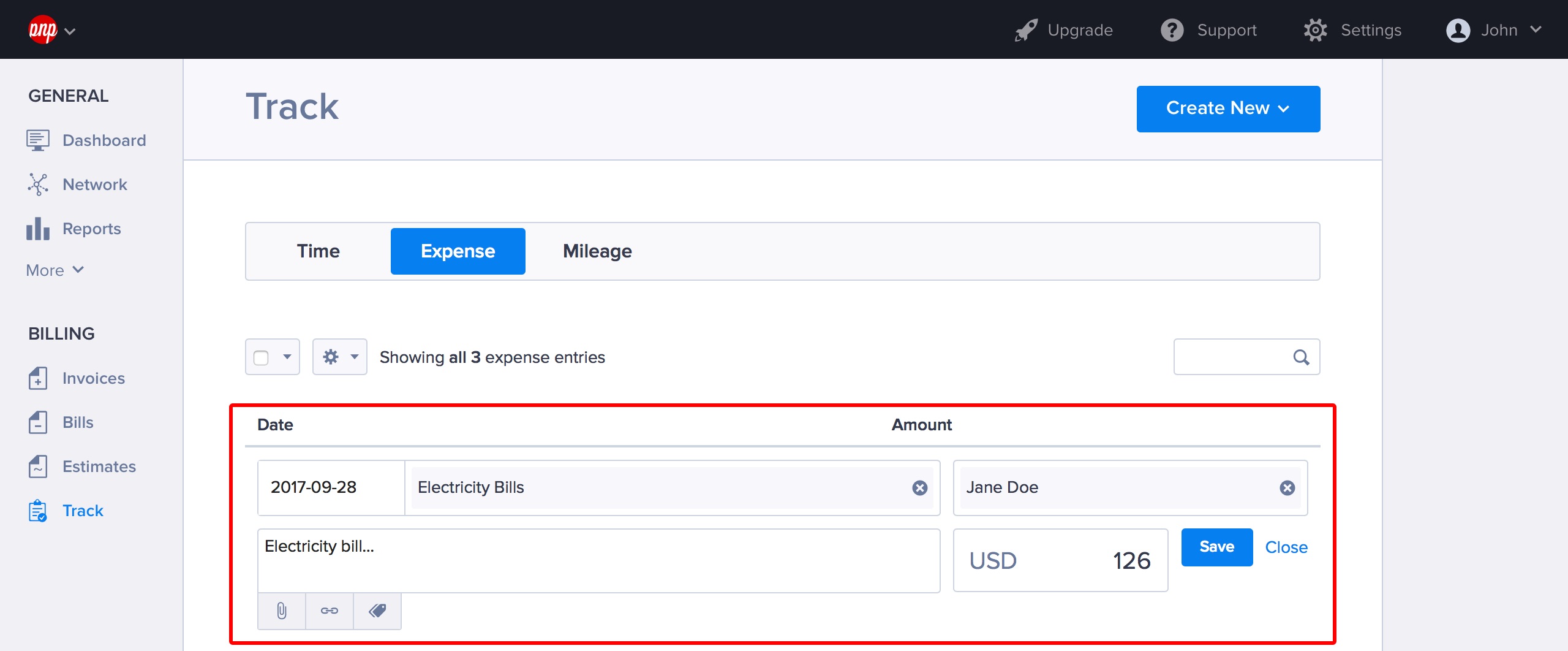 Expense entry details