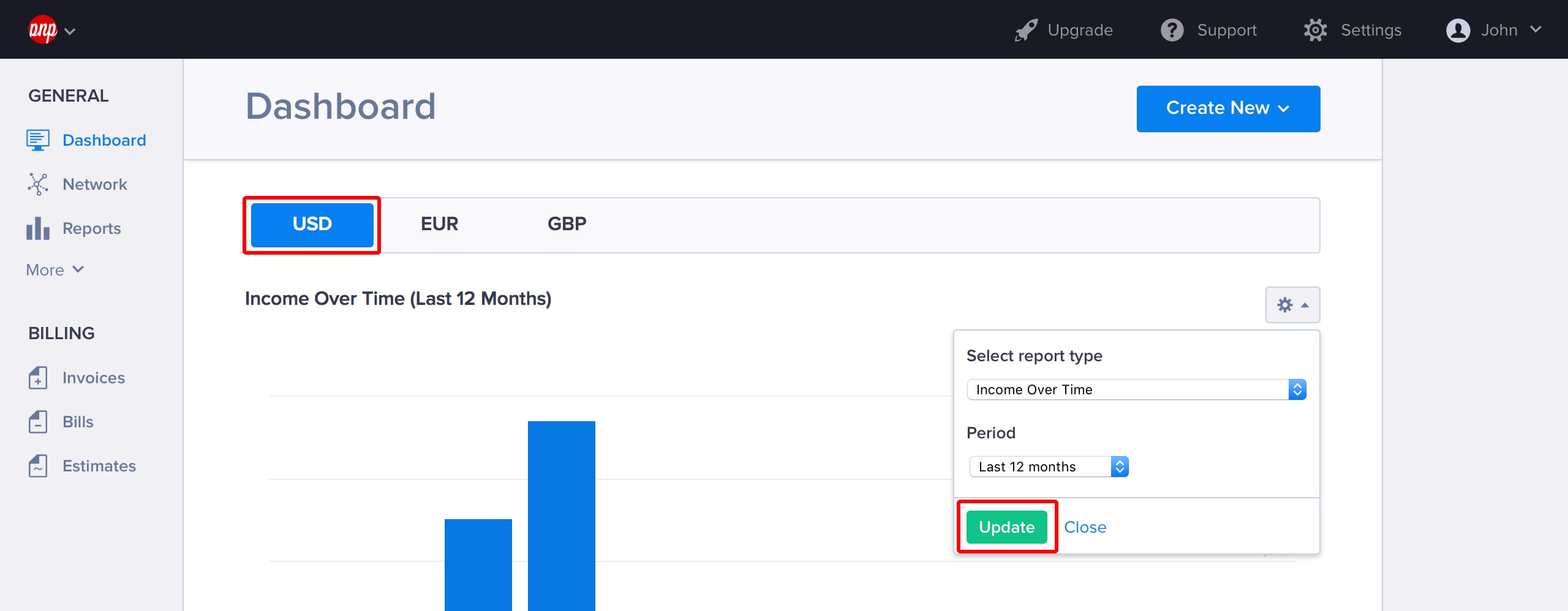 Toggle Income Over Time / Estimates Over Time